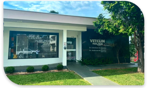 Fachada da Clínica Veterinária e Pet shop VetClin no bairro Vila Nova em Francisco Beltrão - PR.